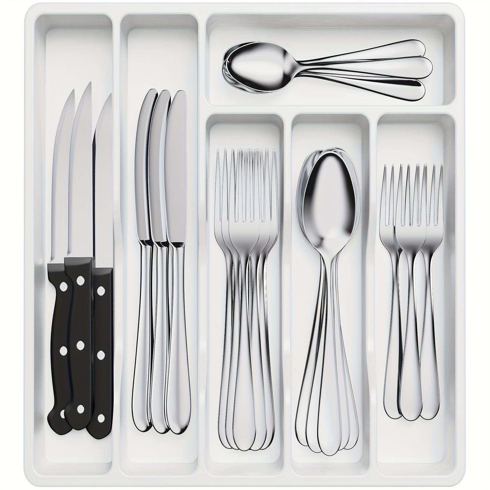 Home Organizer – 5 6 7 Compartment Silverware Drawer Organizer Tray Plastic Cutlery Storage