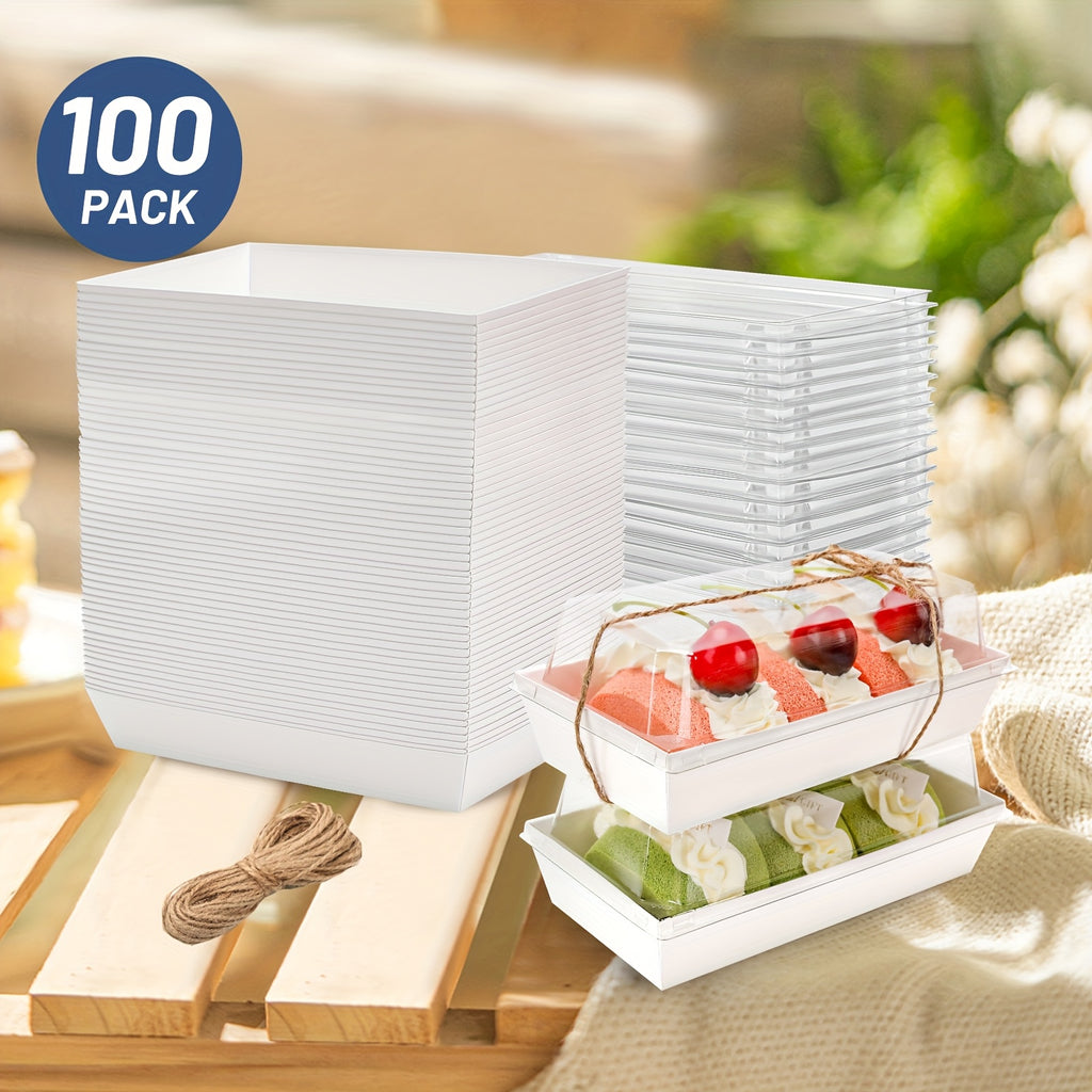50/100pcs, White Transparent Cooked Food Box, Bread Box with A Window, Equipped with Twine, for Cakes, Pies, Cookies And Other Pastries, for Birthday Parties, Friends Gatherings, Christmas, Halloween, Easter, Thanksgiving