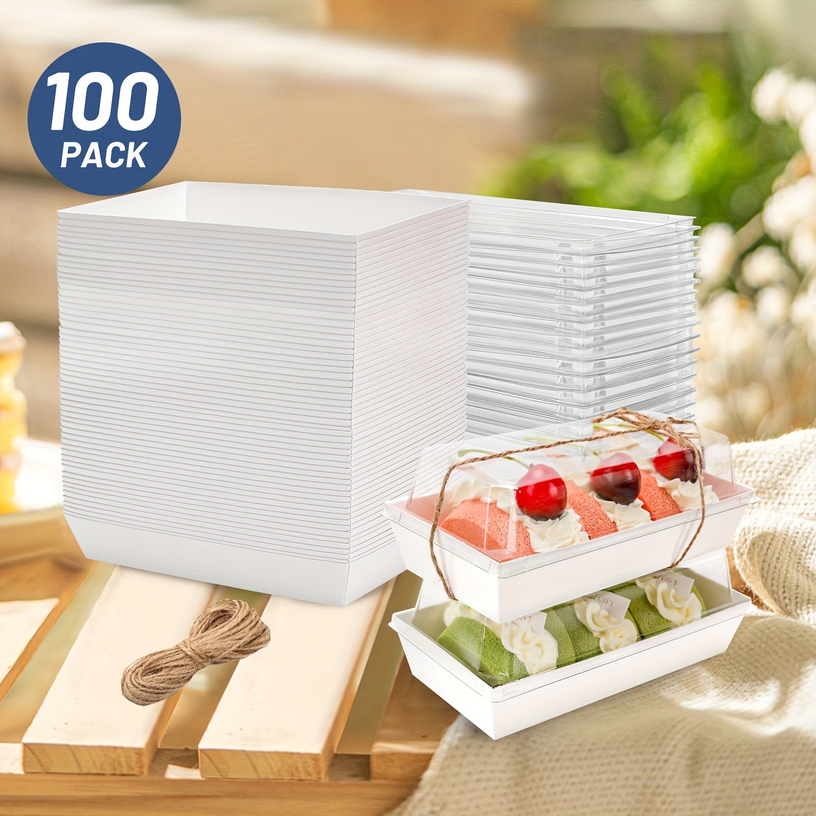 50/100pcs, White Transparent Cooked Food Box, Bread Box with A Window, Equipped with Twine, for Cakes, Pies, Cookies And Other Pastries, for Birthday Parties, Friends Gatherings, Christmas, Halloween, Easter, Thanksgiving