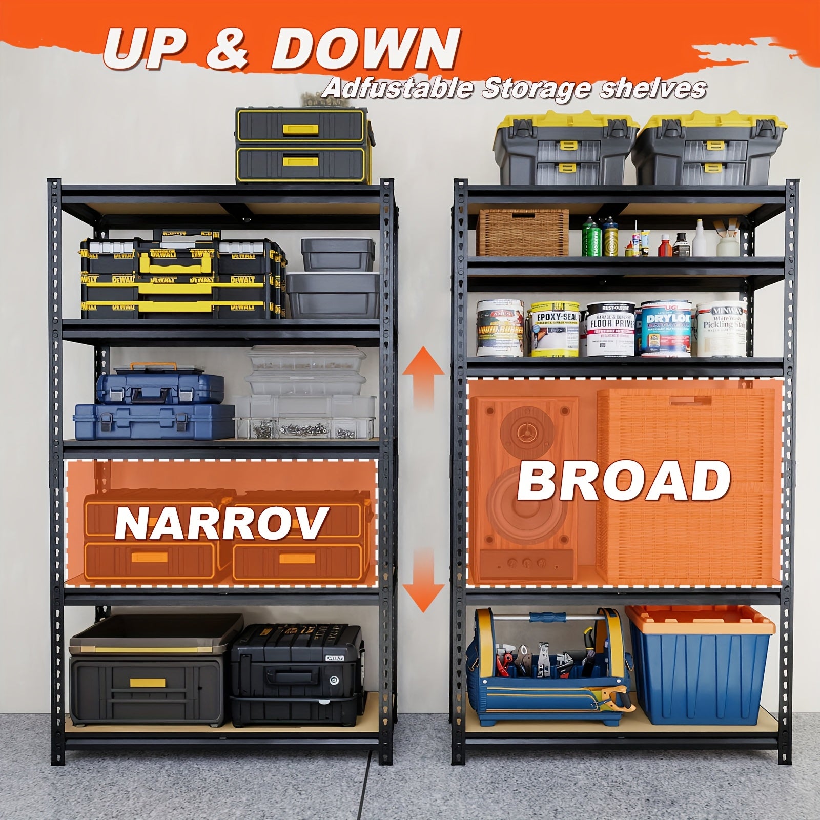 Kitchen Essential – [Heavy Duty Shelving] Heavy Duty 5 Tier 2000LBS Metal Shelving Units | 60"H for garage Shelving Storage Shelves, Adjustable Metal Shelving Unit For Garage Shelves Rack Sh
