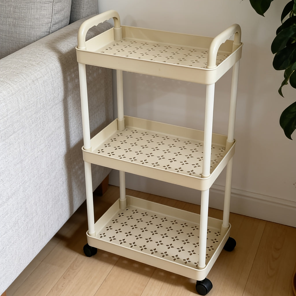 1pc 3-Tier Multifunctional Multi-Scenario Cart Mobile White Storage Rack, Black And White Options, for Home Use in Bedrooms, Kitchens, And Basement Organization, Multi-Layer Storage Rack, Standing Shelf