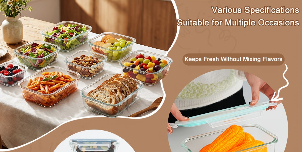 Heavy-Duty 16pcs Glass Meal Prep Container Set – leak-resistant reusable meal prep, 16pcs 8 Lids And 8 Containers Sealed Glass Food Storage Containers Lunch Boxes Microwave, designed for American homes, daily convenience and practical gifting