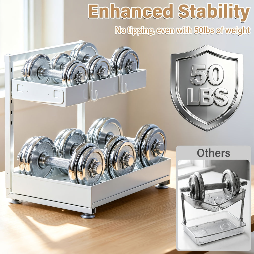 2-Pack Under Sink Organizer, 2-Tier Pull-Out Storage Rack, Adjustable Metal Cabinet Organizer for Kitchen Bathroom Pantry