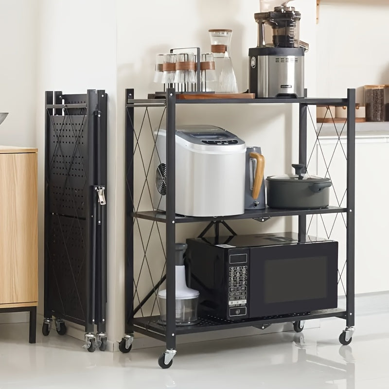 Heavy-Duty Adjustable Home Storage Rack – durable multi-purpose storage, 3-Tier Heavy-Duty Foldable Metal Storage Rack with Wheels Movable Organizer Shelves Suitable for Garage, designed for American homes, daily convenience and practical gifting