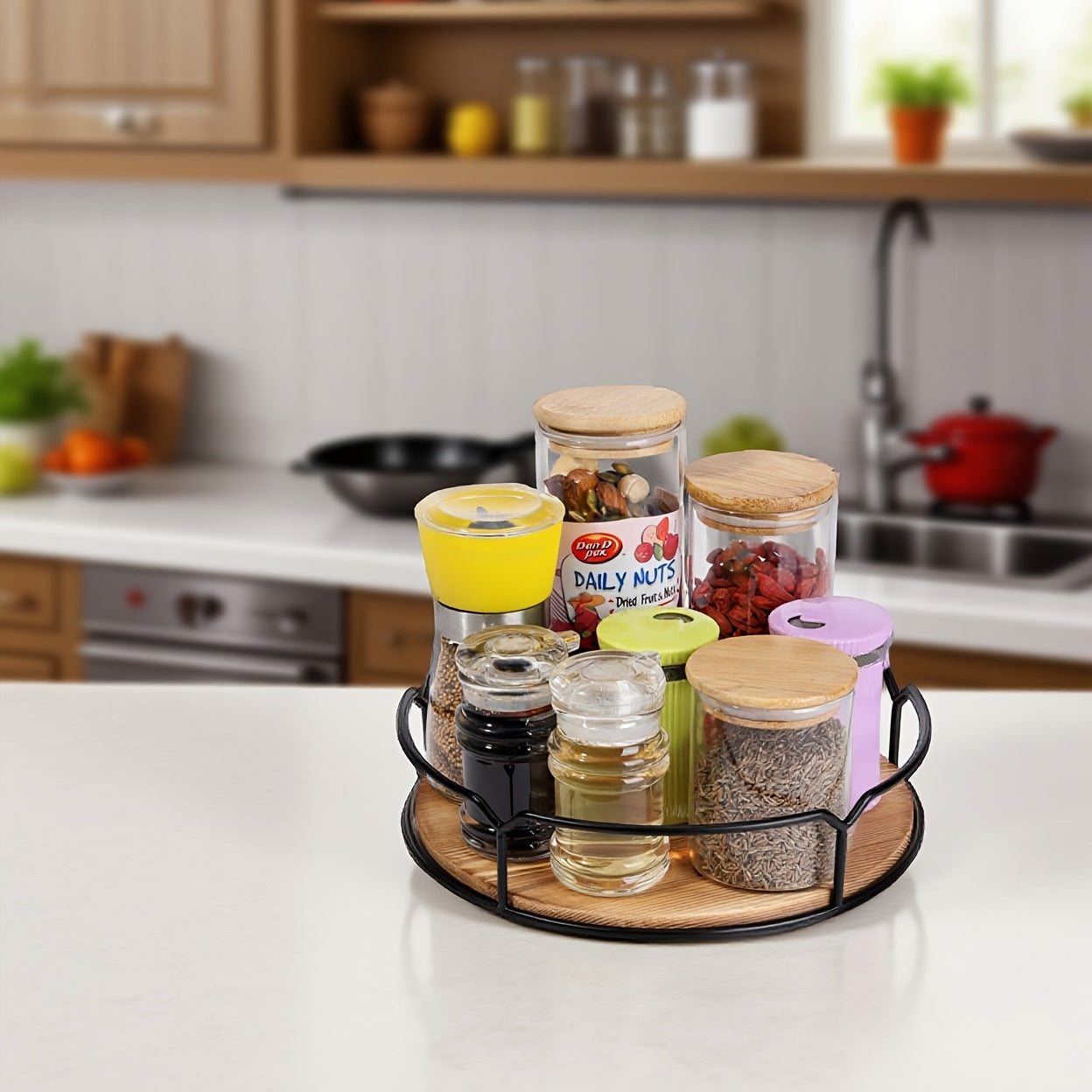 Heavy-Duty Rotating Refrigerator Organizer – easy-access fridge organization, 10 83 Wooden Lazy Susan Turntable - Rotating Organizer with Non-Slip Base for Spices, designed for American homes, daily convenience and practical gifting