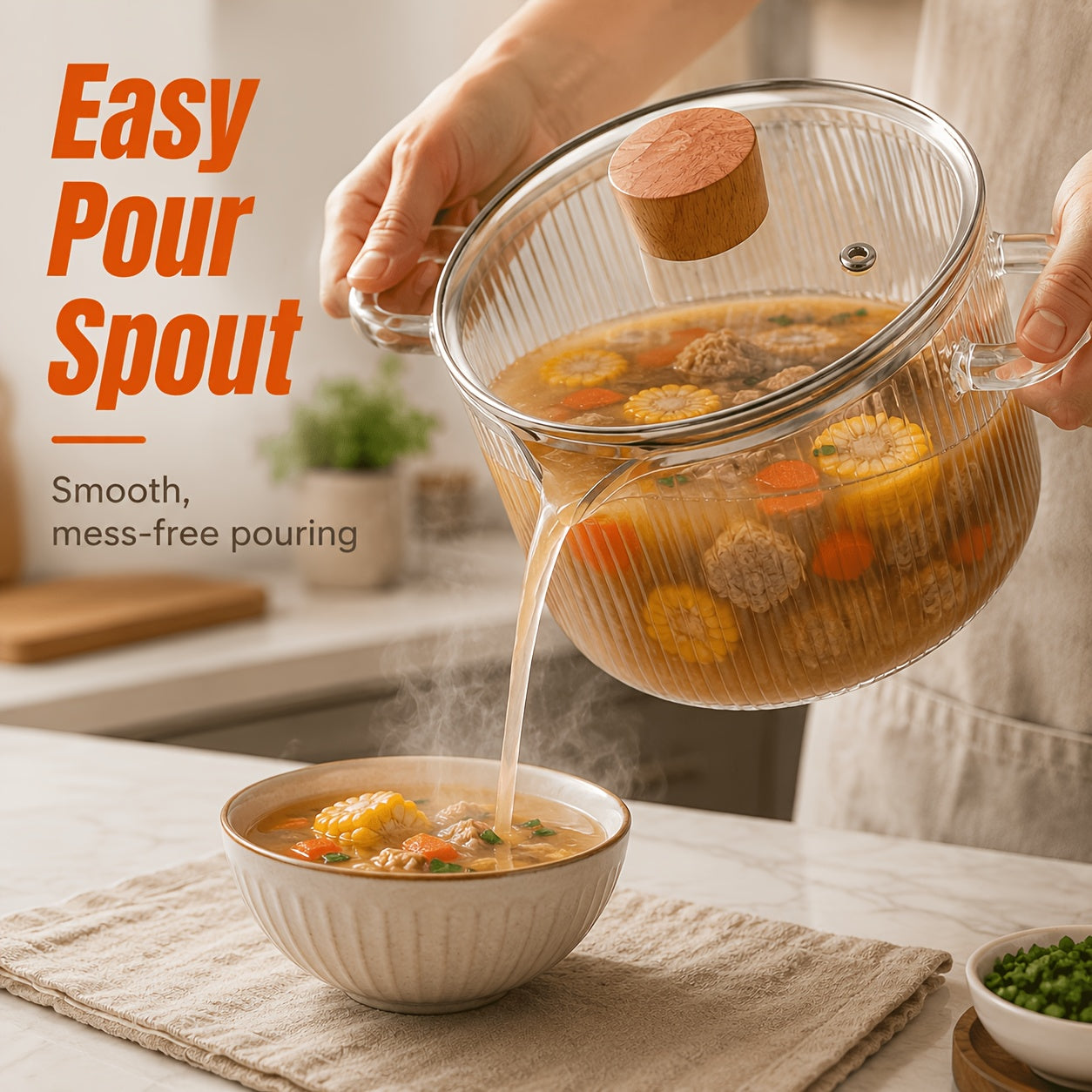 [2-Pack] Stovetop Safe Ribbed Glass Pots with Lids, 78Oz & 54Oz Saucepan for Soup Ramen Milk, Heat Resistant Borosilicate Cookware
