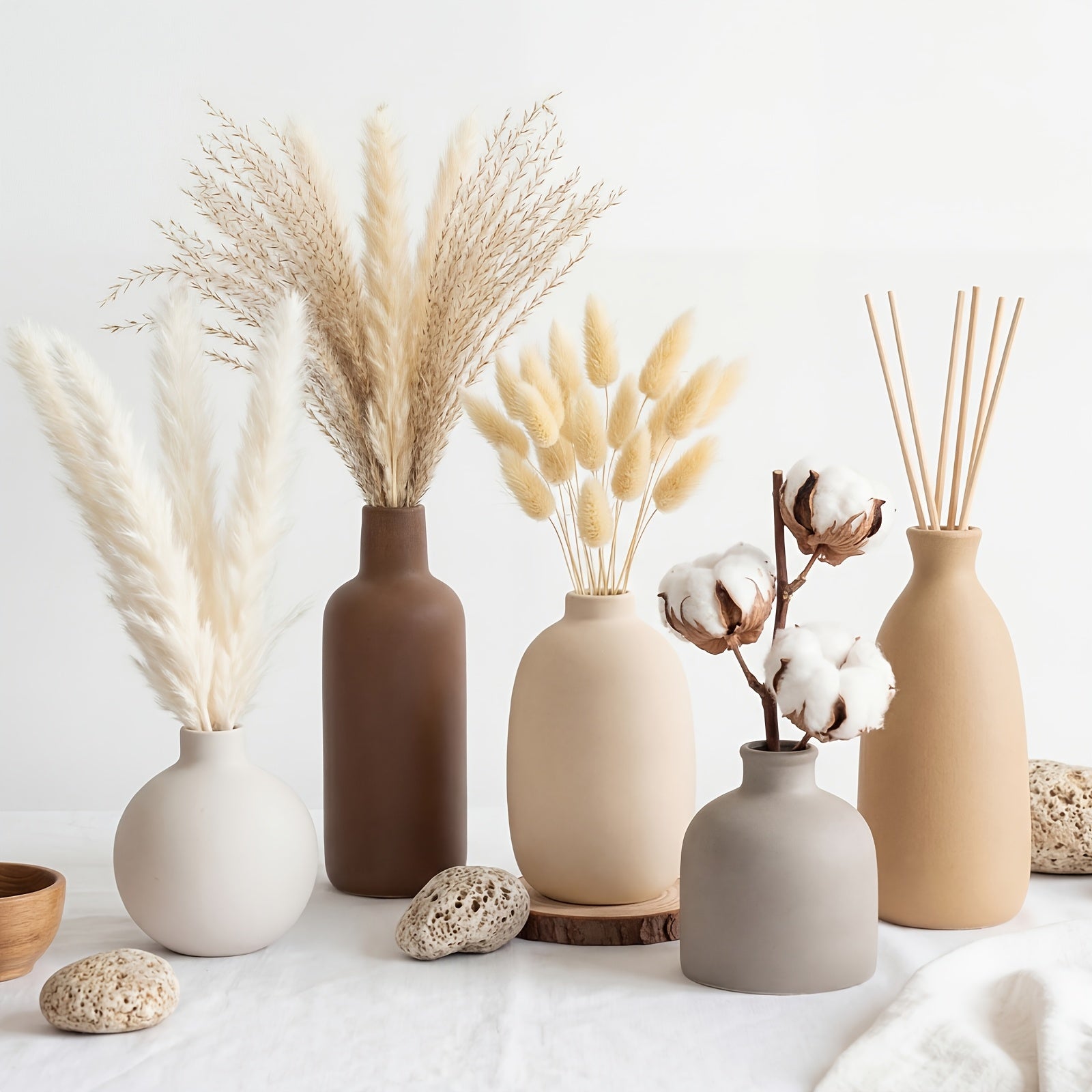 Decorative Vase – Set of 5 TOMNK Ceramic Vases, Rustic Farmhouse Pottery for Home Decor, Vintage Dec