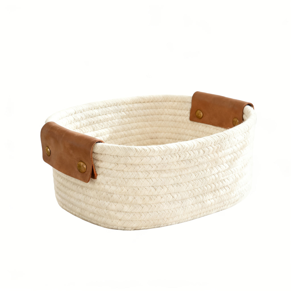 Compact Stackable Home Storage Bins – portable space-saving storage, Rectangle Woven Baskets for Storage Handwoven Cotton Rope Storage Basket with Leather Handles -, designed for American homes, daily convenience and practical gifting