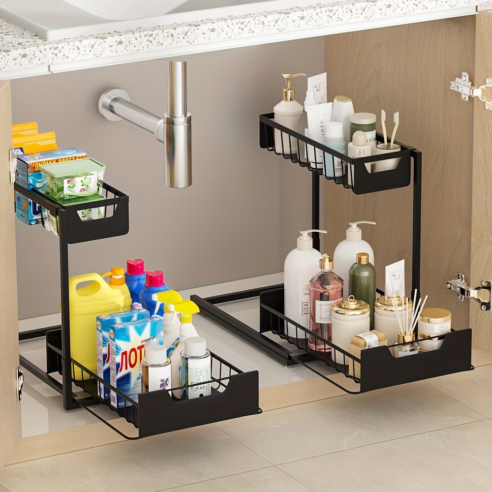 Versatile 1pack Pull-Out Cabinet Organizer – smooth-access cabinet organization, 2-Tier Sliding Under Sink Organizer Rack Kitchen Lower Sink Sorting Sliding Pull-out Cabinet Sorting, designed for American homes, daily convenience and practical giftin