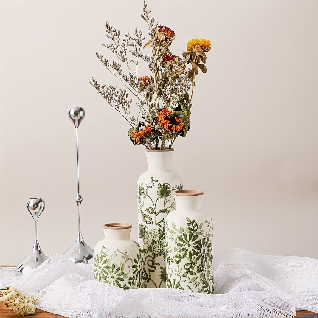 Versatile Ceramic Flower Vase – tabletop floral display and modern home decor, Hand Painted Green Floral Ceramic Vase Multiple Sizes Available Sold Separately Nordic, designed for American homes and practical gifting