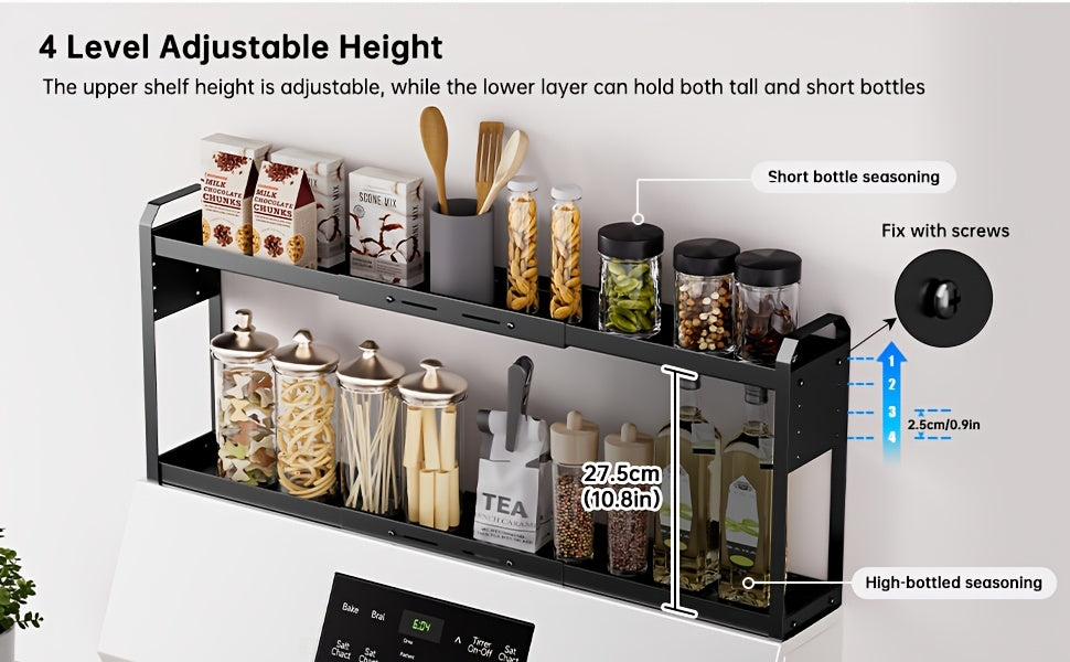 Heavy-Duty Adjustable Home Storage Rack – durable multi-purpose storage, Heavy-Duty Magnetic Over The Stove Shelf Shelf - 2-Tier Expandable Length Carbon Powder-Coated Suitable, designed for American homes, daily convenience and practical gifting