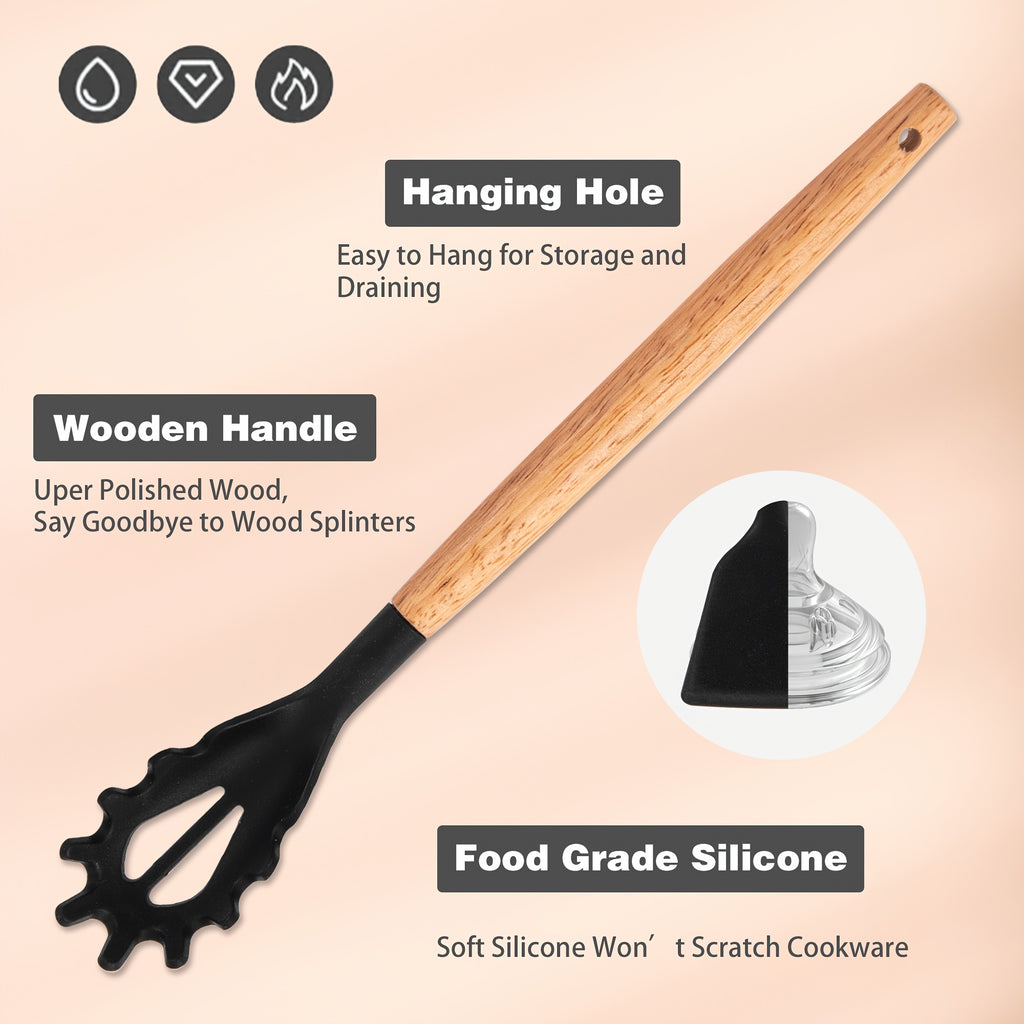 Kitchen Essential – 44pcs Silicone Kitchen Utensil Set with Holder, Nonstick Cooking Utensils, Wooden Handle Kitchen Tools, Spatula Turner Spoon Tongs Whisk Measuring Cups, Kitchen Accessori
