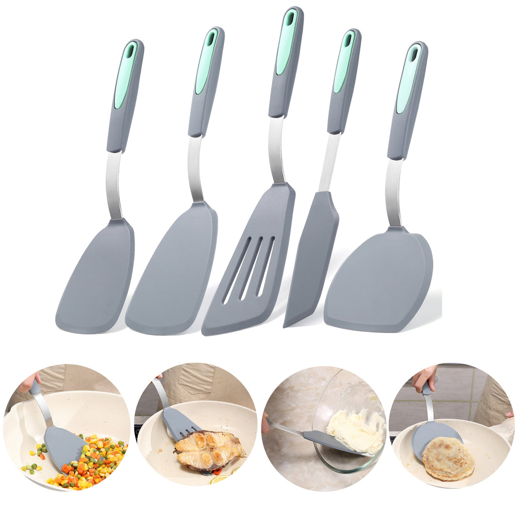 Kitchen Essential – 5pcs Silicone Spatula Set, BPA Free Silicone Turners, Heat-Resistant Cooking Utensils, Flip Turner for Fish, Egg, Pancake, Healthy Cooking Tools for Modern US Homes, easy