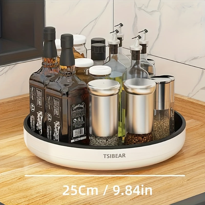 Single Layer Rotating & Condiment Turntable Shelf - Multifunctional Sliding Storage Tray with Rotating Disc, Space-Saving Suitable, Bathroom, Bedroom, Compact Shelf for Spices, Sauces, Oils, Vinegars
