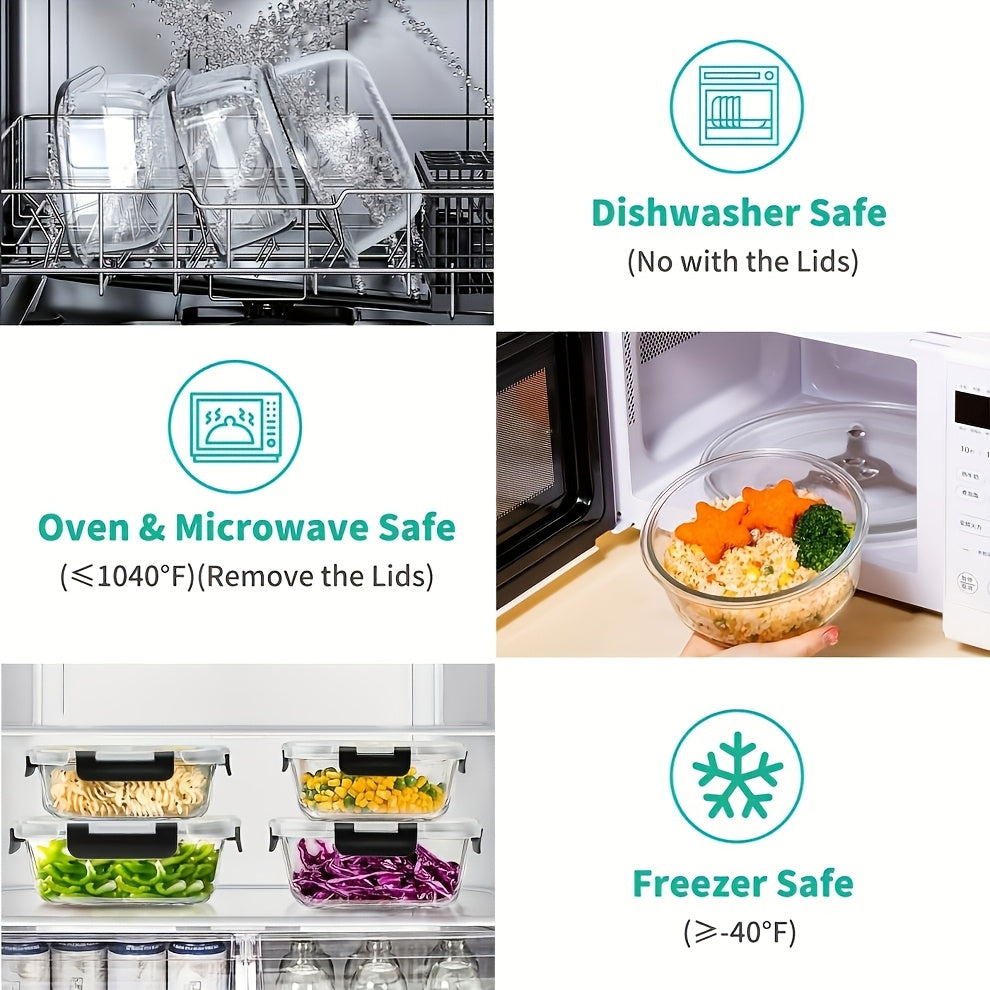 Multi-Purpose 24pcs Glass Meal Prep Container Set – leak-resistant lids, reusable kitchen meal-prep storage, designed for American kitchens, pantries, apartments, home organization, daily use and practical gifting