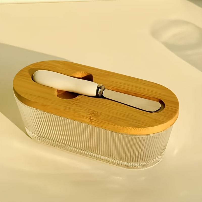 Drinkware – covered refrigerator storage, Glass Butter Dish 2pcs Knife Butter Set with Sealed