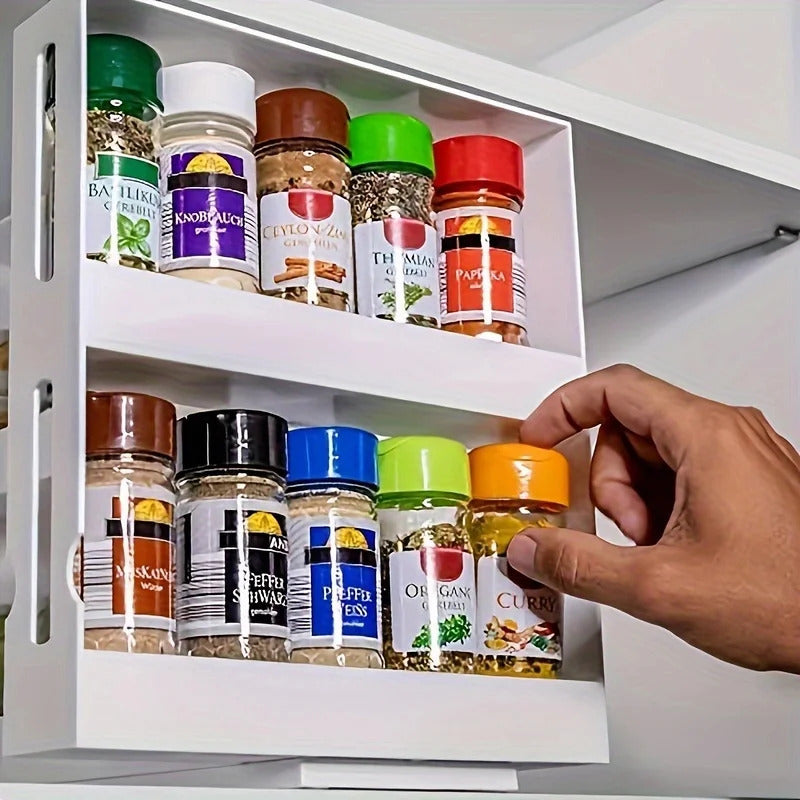1 Double-Layer Shelf-Non-Slip Base Space-Saving Double-Layer Rotating Spice Rack -Made of Odorless Plastic, Suitable for Storing Essentials in The Kitchen And Bathroom. Spice Organizers And Storage
