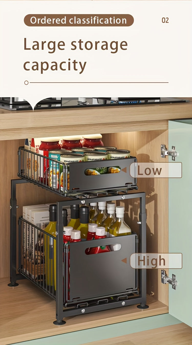 Premium Adjustable Home Storage Rack – durable multi-purpose storage, 2-Tier Pull-Out Organizers Space-Saving 2-Tier Under Sink Organizer with Adjustable Height Sturdy Carbon Steel, designed for American homes, daily convenience and practical gifting