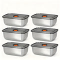 Set of Six 50.72oz Storage Containers, Stainless Steel Lunch Boxes, Suitable for Refrigerator Use, Refrigerator Storage Containers
