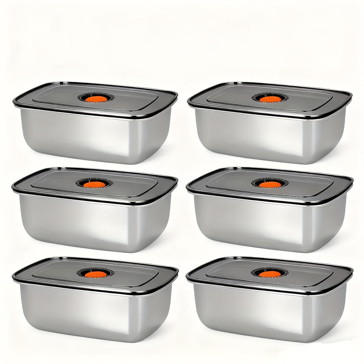 Set of Six 50.72oz Storage Containers, Stainless Steel Lunch Boxes, Suitable for Refrigerator Use, Refrigerator Storage Containers