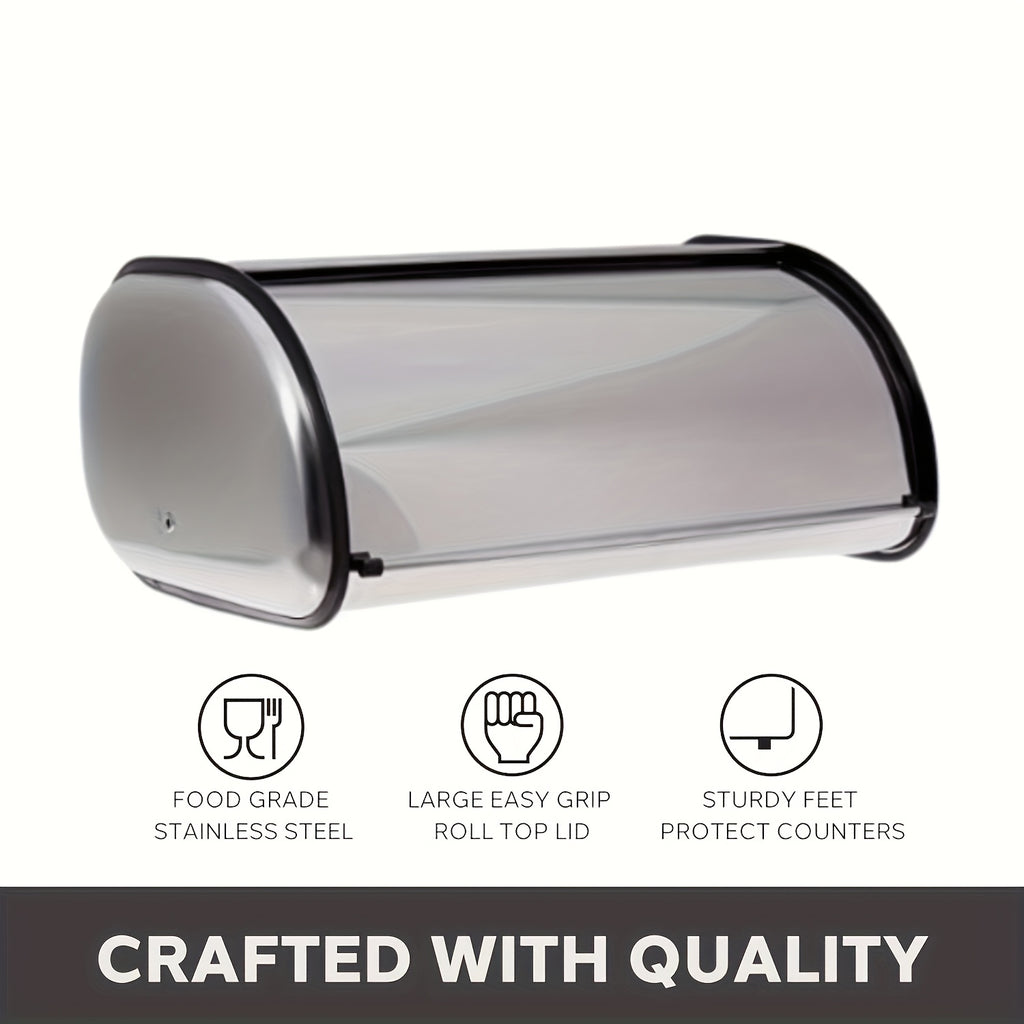 Modern Stainless Steel Bread Box – fresh-bread countertop organization, 13-Inch Stainless Steel Roll-Top Bread Box Countertop Bread Storage Container with Stainless Steel Lid, designed for American homes, daily convenience and practical gifting