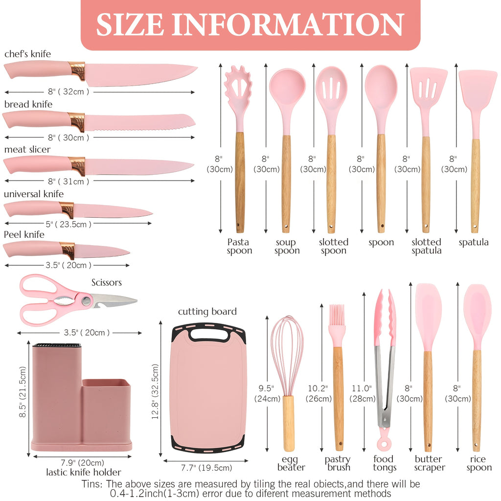 Kitchen Essential – 26pcs Silicone Cooking Utensil Set - A Safe Kitchen Tool Collection with Wooden Handles, Non-Stick Cooking Implements, Washable Modern Cookware, Kitchen Essentials, Perfe