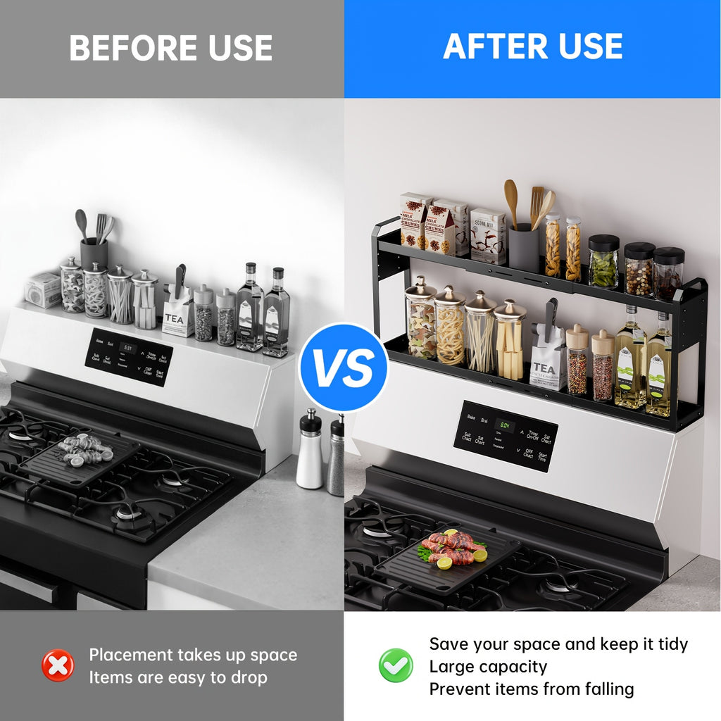 Heavy-Duty Adjustable Home Storage Rack – durable multi-purpose storage, Heavy-Duty Magnetic Over The Stove Shelf Shelf - 2-Tier Expandable Length Carbon Powder-Coated Suitable, designed for American homes, daily convenience and practical gifting