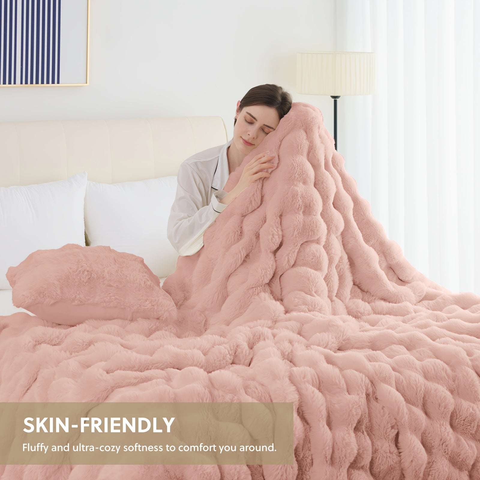 Throw Blanket – 1pc Orhopui Faux Rabbit Fleece Blanket, Soft Warm Throw Blanket, For Bedroom Guest
