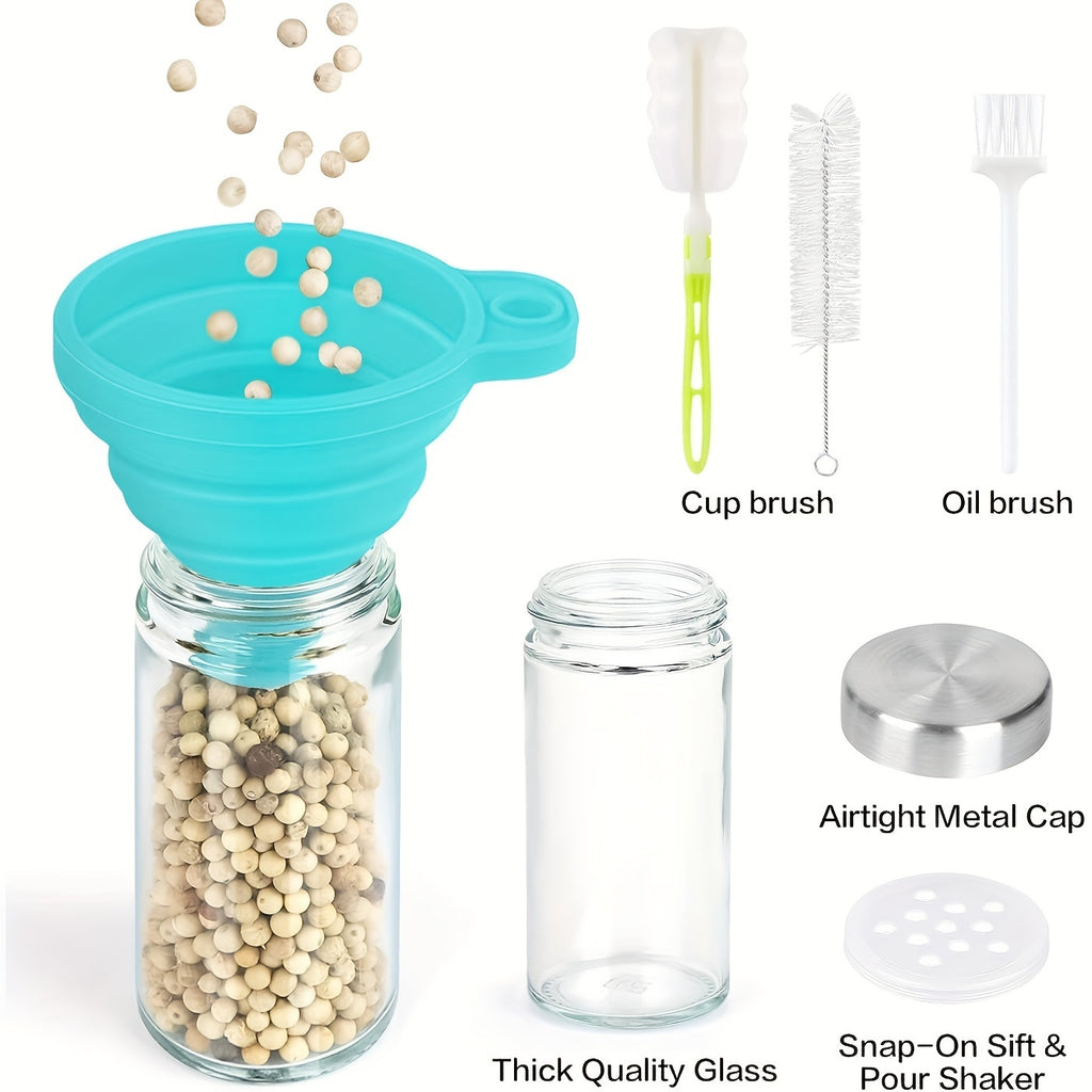 Spice Rack Organizer with Jars for Cabinet Revolving/Rotating Seasoning Organizer, Stainless Steel/Wooden Countertop Rack Tower Organizer for Kitchen Pantry with Reusable Labels/Funnel/Brushes