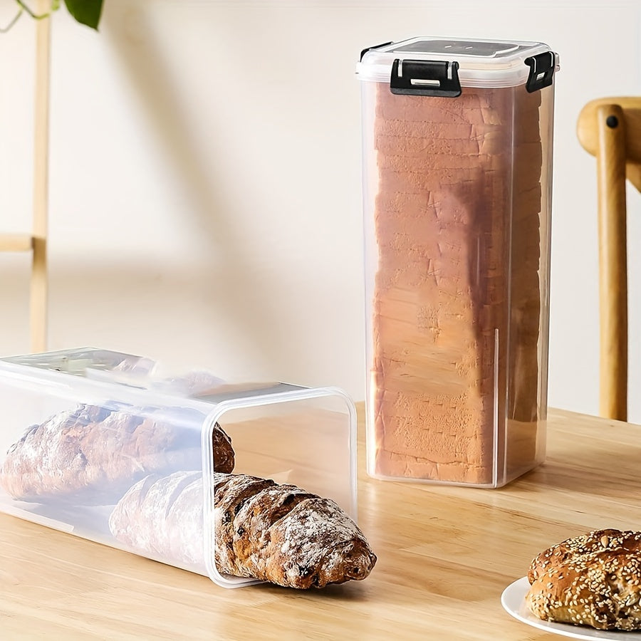 1pc Plastic Bread Box with Flip Lid- Freezer Safe Rectangular Bread Storage Container, Reliable Sealing, Suitable for Kitchen Freshness- Upgraded Locking Bread Storage Box
