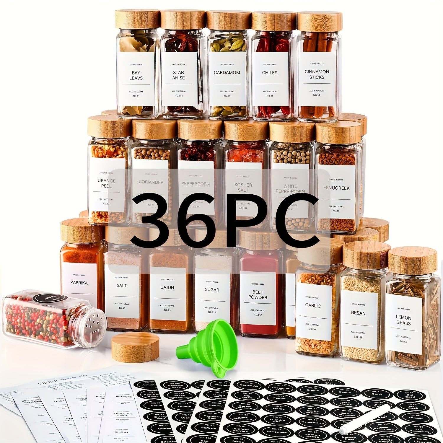Storage Jars – 15 24 36pcs Spice Jars with Labels And Lids 4oz Spice Empty Bottles with