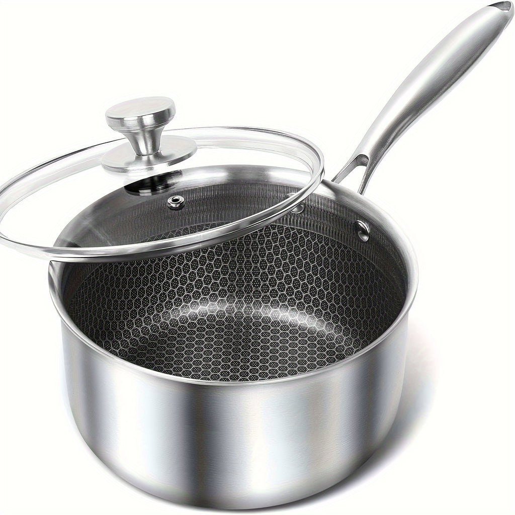 Saucepan with Lid, Premium Triple Ply Stainless Steel Sauce Pan with Lid, Small Saucepan with Honeycomb Interior