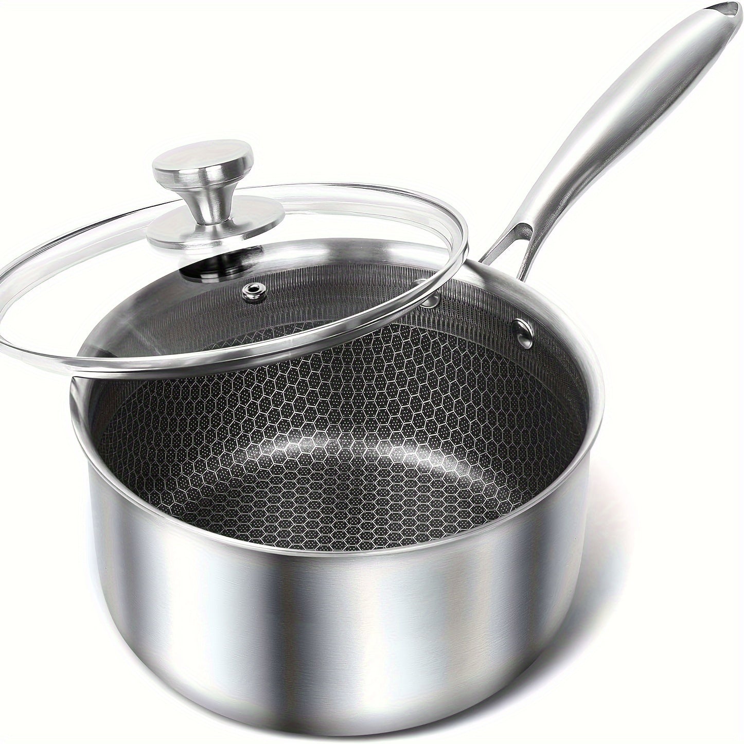 Saucepan with Lid, Premium Triple Ply Stainless Steel Sauce Pan with Lid, Small Saucepan with Honeycomb Interior