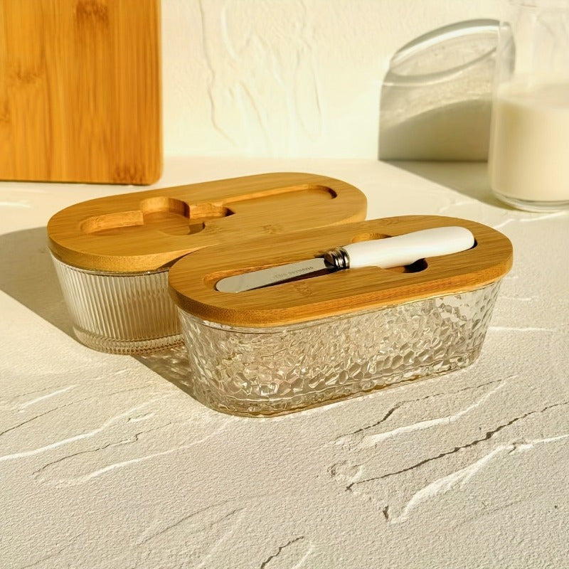 Modern 2pcs Butter Dish with Lid – covered refrigerator storage, Glass Butter Dish 2pcs Knife Butter Set with Sealed Lid Suitable for Countertop Refrigerator, designed for American homes, daily convenience and practical gifting