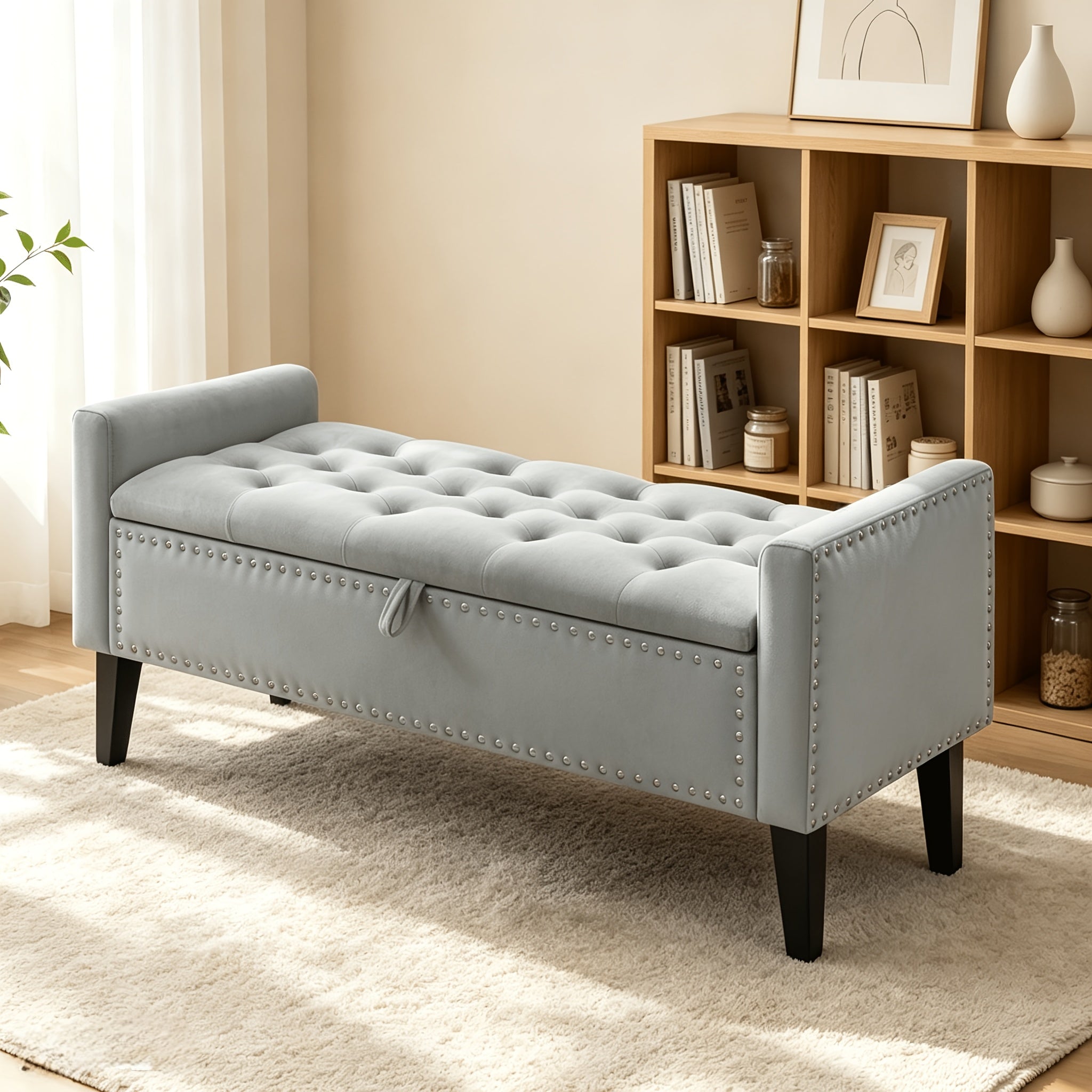 Home Storage Organizer – 46.9" Storage Ottoman, Upholstered Bed Bench with Storage, End of Bed Ottoman for Modern US Homes, space-saving organization, Versatile Everyday Use and Thoughtful H