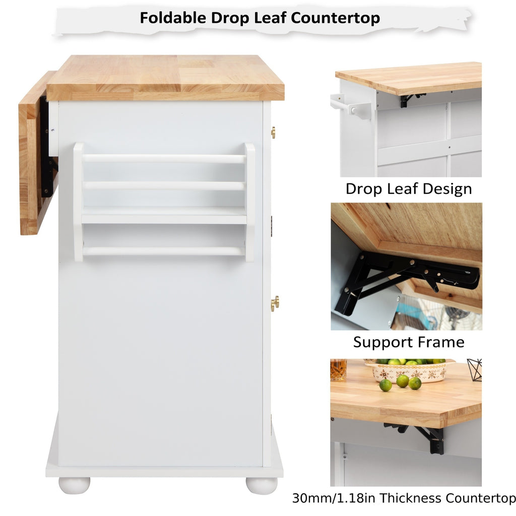 Compact Pull-Out Cabinet Organizer – smooth-access cabinet organization, Rolling Kitchen Island with Drop Leaf Thicken Rubberwood Top Spice Rack Towel Rack Drawer, designed for American homes, daily convenience and practical gifting