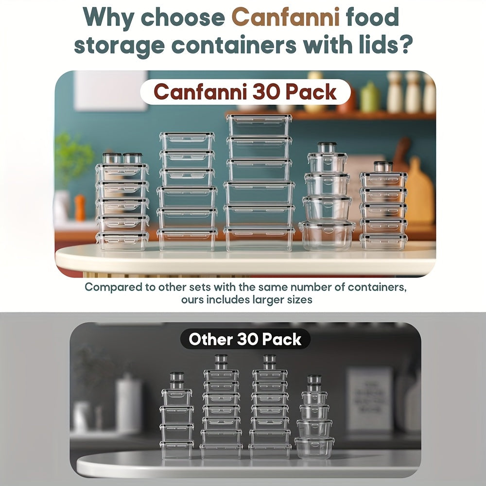 [Airtight Food Storage] 60pcs Airtight Food Storage Container Set with Lids (30 Containers & 30 Lids) - BPA-Free, PVC-Free Plastic Leakproof Meal Prep Kit, Microwave/Dishwasher Safe, Hinged-Lid System, Labels & Pen for Pantry, Leftovers, Fridge Organizati