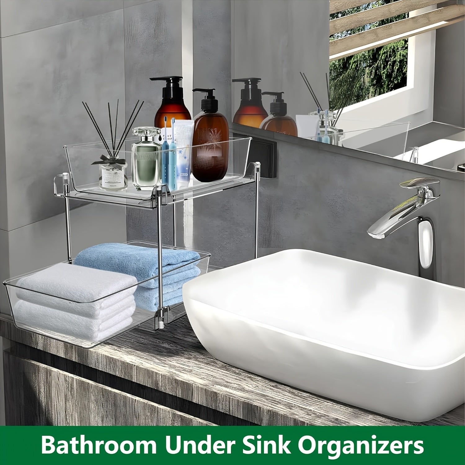 1/2pcs Large-Capacity Double-Layer Transparent Pull-Out Storage Multi-Purpose Slide-Out Storage Container Space-Saving Design Durable Plastic Shelves Bathroom Vanity Storage Sink Cabinet Storage Kitchen Organization