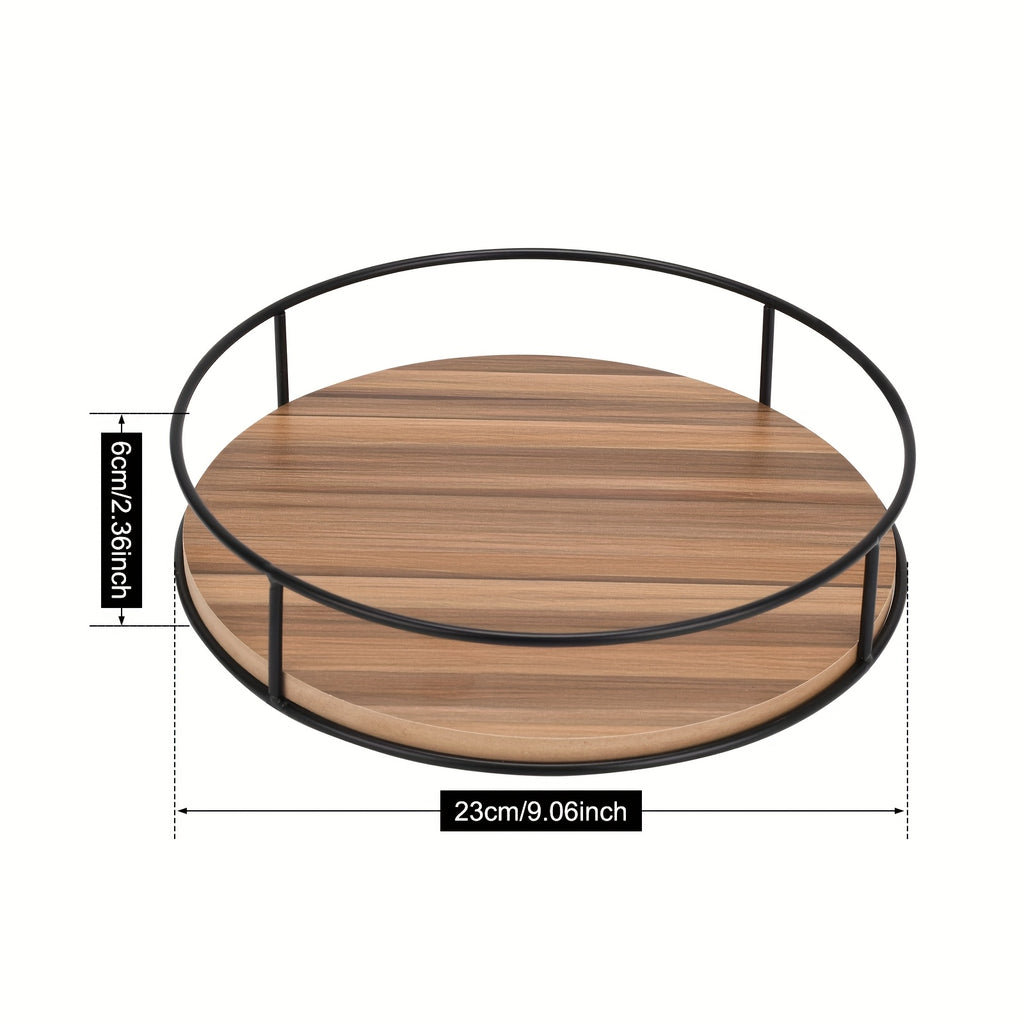 12 Inch Lazy Susan Turntable for Table, Kitchen Rustic Brown Turntable Organizer with Steel Frame, 360 Degree Decorative Lazy Susan for Countertop Cabinet Or Centerpieces