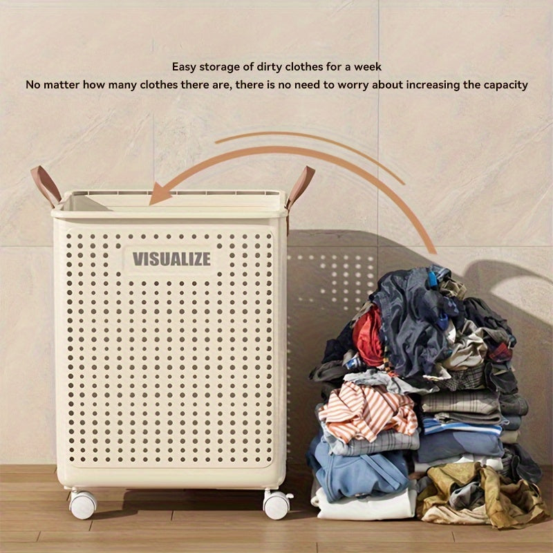 Easy-Access Stackable Home Storage Bins – portable space-saving storage, Extra Large Foldable Laundry Basket With Wheels Breathable Plastic Rolling Laundry Hamper With Faux, designed for American homes, daily convenience and practical gifting