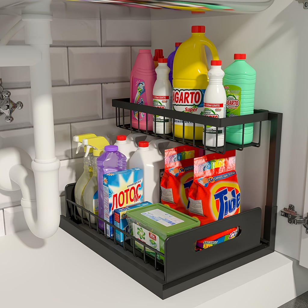Modern Home Storage Organizer – space-saving everyday organization, 2-Tier Sliding Under Sink Organizer And Storage - Maximize Bathroom And Kitchen Cabinet Storage, designed for American homes, daily convenience and practical gifting