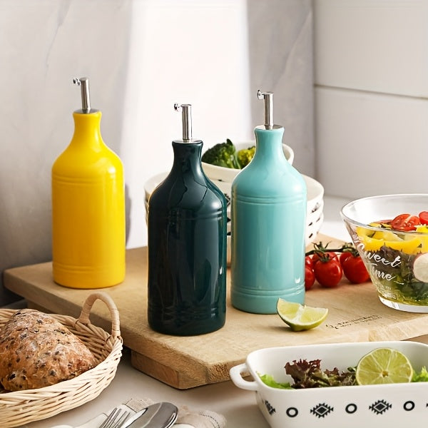 Sweejar Ceramic Olive Oil Dispenser Bottle, Opaque Oil Cruet Protects Oil to Reduce Oxidation, Suitable for Storage Oil, Vinegar, Coffee Syrups & Other Liquids, Pack of 1, 15.5 Fl Oz