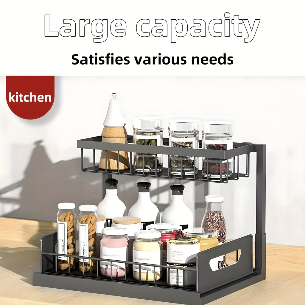 Kitchen Essential – 1/2pcs 2-story kitchen sink storage containers，push-pull cabinet organizer, kitchen and bathroom organizers and storage, study, tabletop, metal sliding drawers, practical