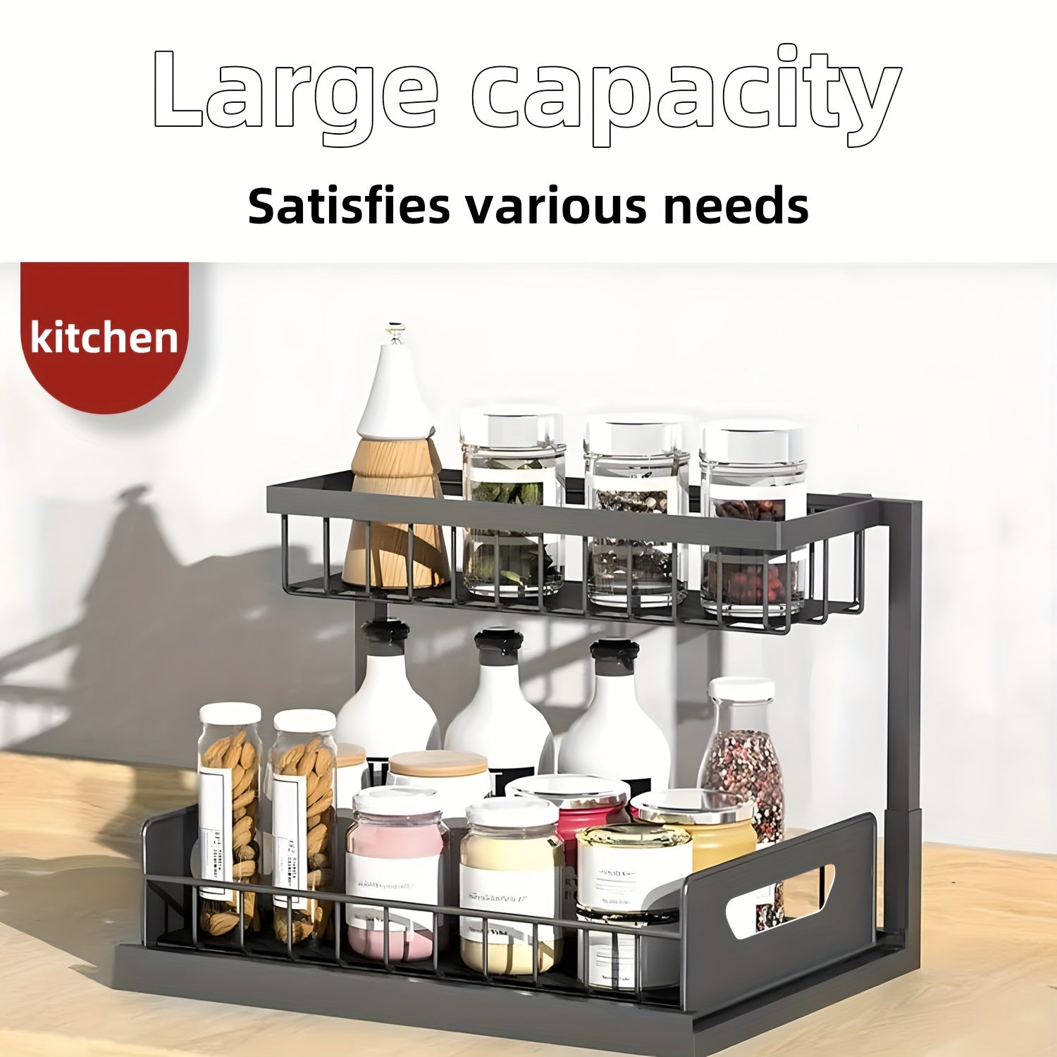 Kitchen Essential – 1/2pcs 2-story kitchen sink storage containers，push-pull cabinet organizer, kitchen and bathroom organizers and storage, study, tabletop, metal sliding drawers, practical