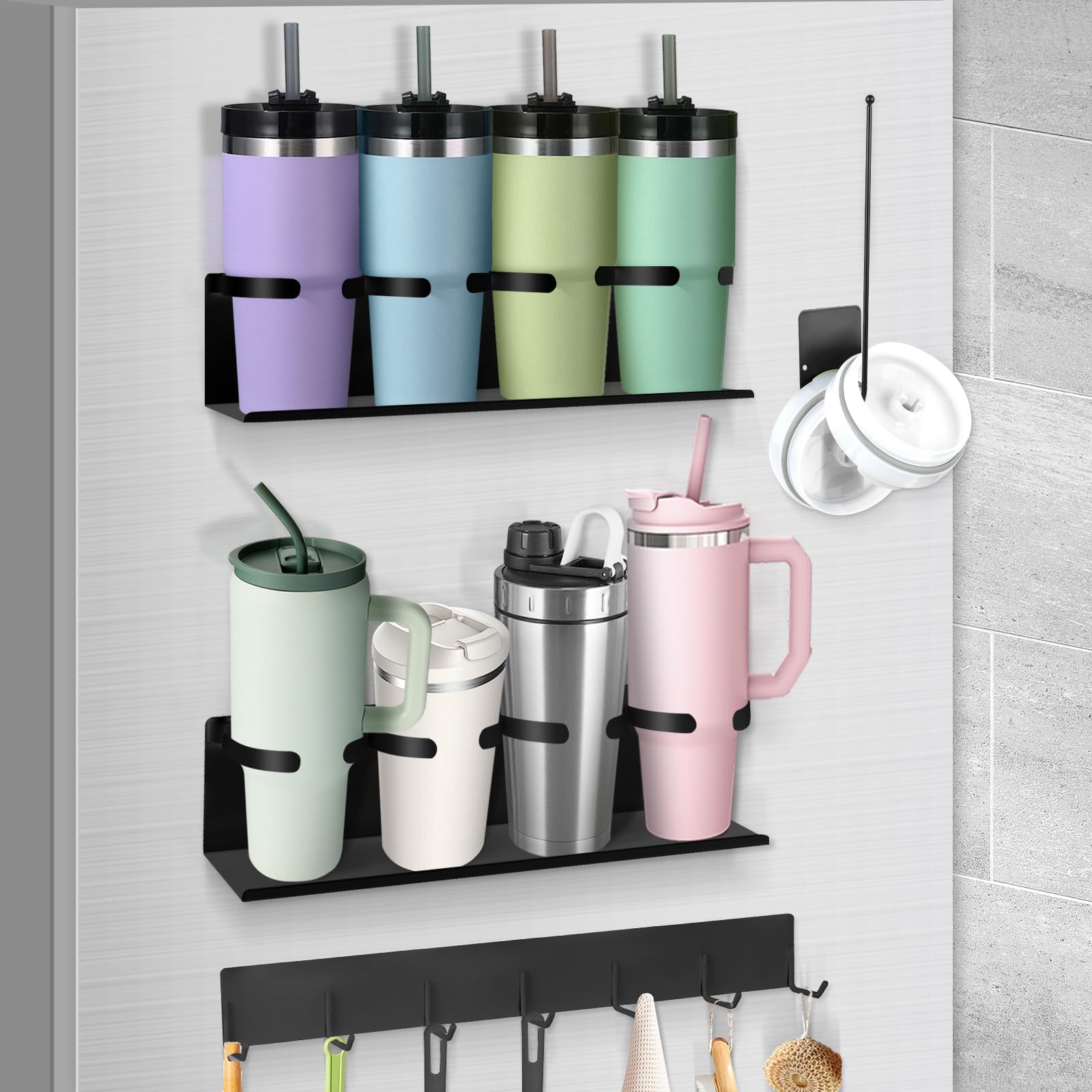 Drinkware – 4-Pack Magnetic Cup Holder for Refrigerator, Magnetic Tumbler Lid Organizer for 20