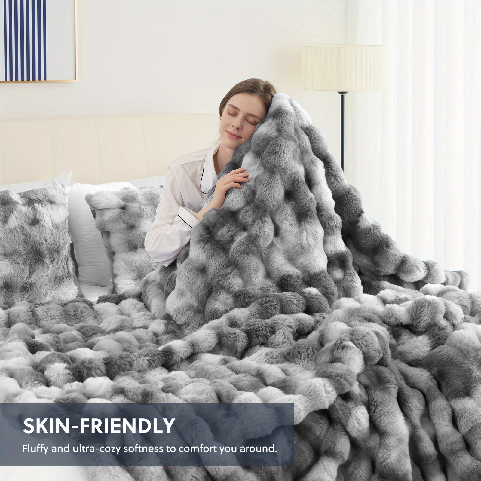 Throw Blanket – 1pc Orhopui Faux Rabbit Fleece Blanket, Soft Warm Throw Blanket, For Bedroom Guest