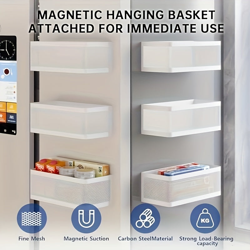 Multifunctional Magnetic Storage Basket Set - Heavy-Duty Carbon /Metal Shelf with Magnetic Base Suitable for Refrigerator, Washing Machine, Appliance-Specific Large Capacity Space-Saving Shelves, Kitchen & Laundry Room Organization (Not Shelf)
