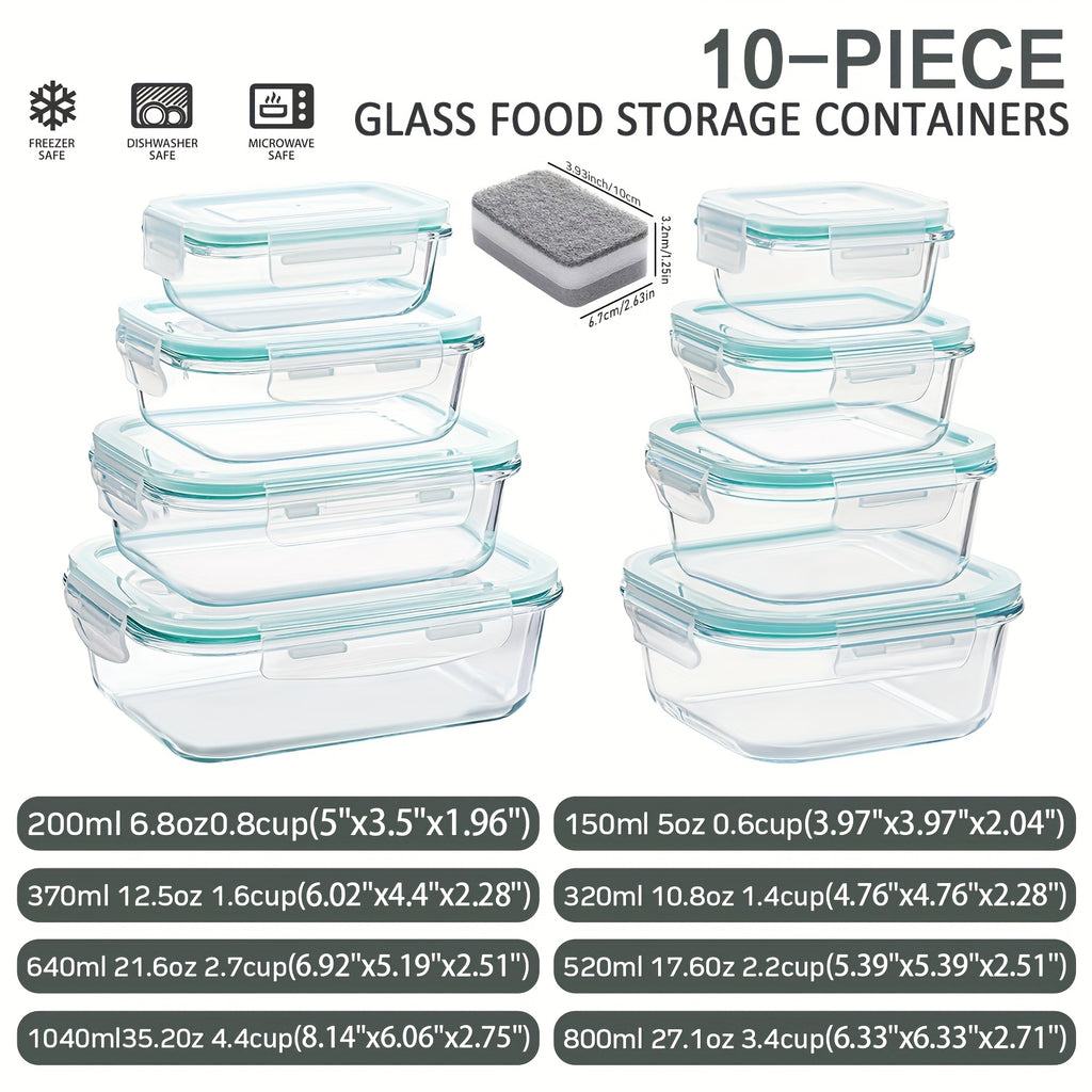 8 Storage Containers, Pre-Meal Preparation, Sealed Lunch Box, Leak-Proof Lock Lid, Microwave Oven, Lunch Box, Oven, Refrigerator And Dishwasher, Bpa-Free, Containing 4 Cleaning Sponges Storage Container Storage Container with Lid