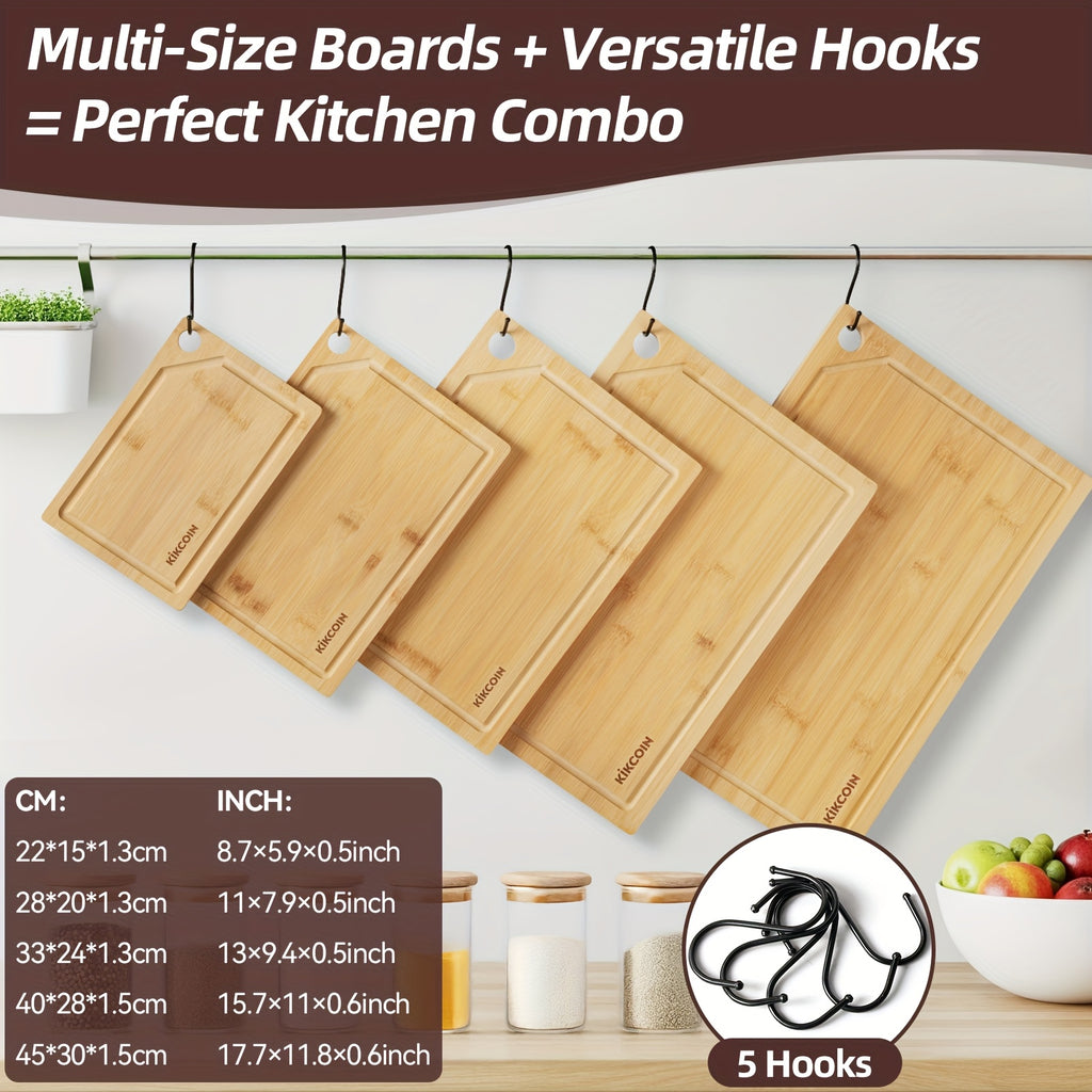Modern 10pcs Bamboo Cutting Board Set – durable food prep and serving, 10pcs Bamboo Cutting Board Set with Hooks Trays Natural Bamboo Kitchen Gadgets Features A, designed for American homes, daily convenience and practical gifting