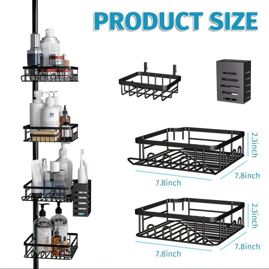 Modern Adjustable Home Storage Rack – durable multi-purpose storage, Corner Shower Caddy Tension Pole Adjustable 42 to 115 Inches 4-Tier Baskets Rustproof Shower, designed for American homes, daily convenience and practical gifting